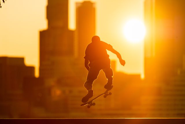 A skateboarder enjoys Rockefeller Park in lower Manhattan during the fourth phase of the coronavirus reopening on August 5th, 2020.